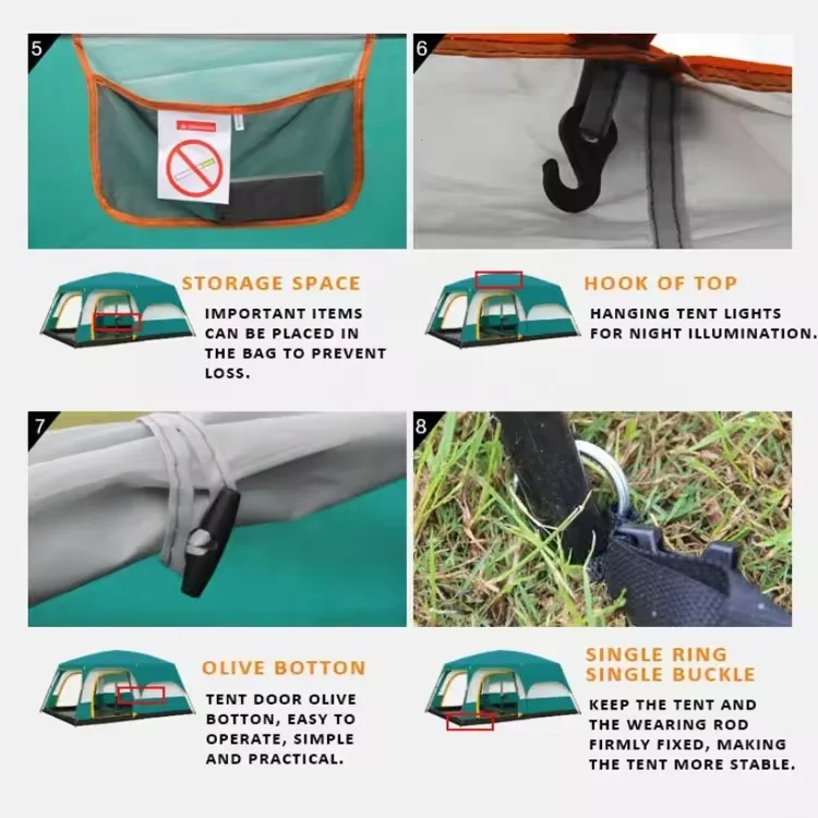 Hiking Equipment Tent 2 Rooms 1 Living Room Waterproof Extra Large Space 8 To 12 Persons Portable Family Outdoor Camping Tent