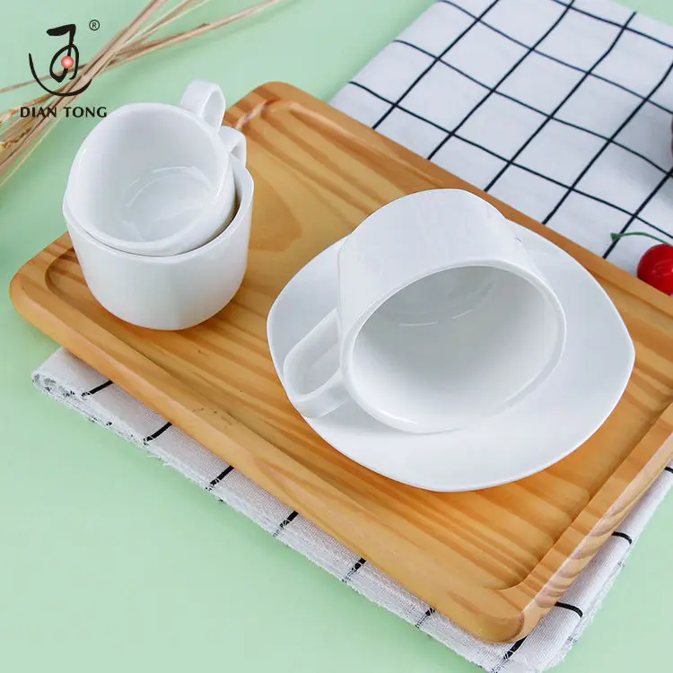 DianTong elegant style plain white porcelain ceramic biscuit cup espresso coffee with saucer and custom logo