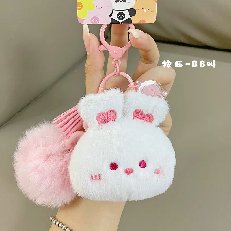 New Creative Stuffed Plush keychain Cartoon Decompression Press to sound Smile Animal Plush Keychain