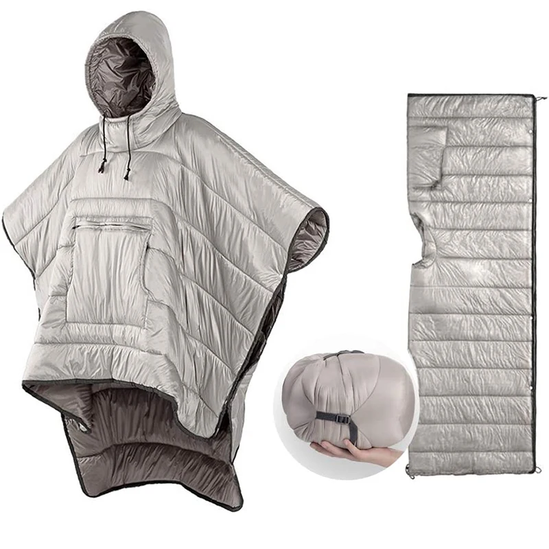 Factory Direct Portable Warm Poncho Waterproof Cloak Cape Camp Quilt Cold Weather Wearable Sleeping Bag