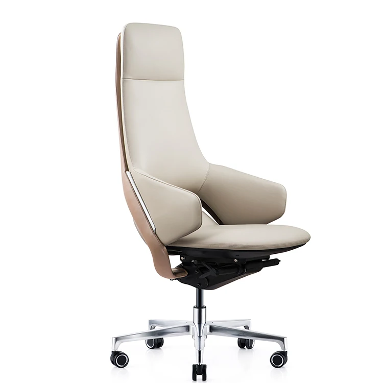 White Executive Leather Chair Luxury Office Modern Lounge Chair Genuine Leather Revolving  Computer Chair