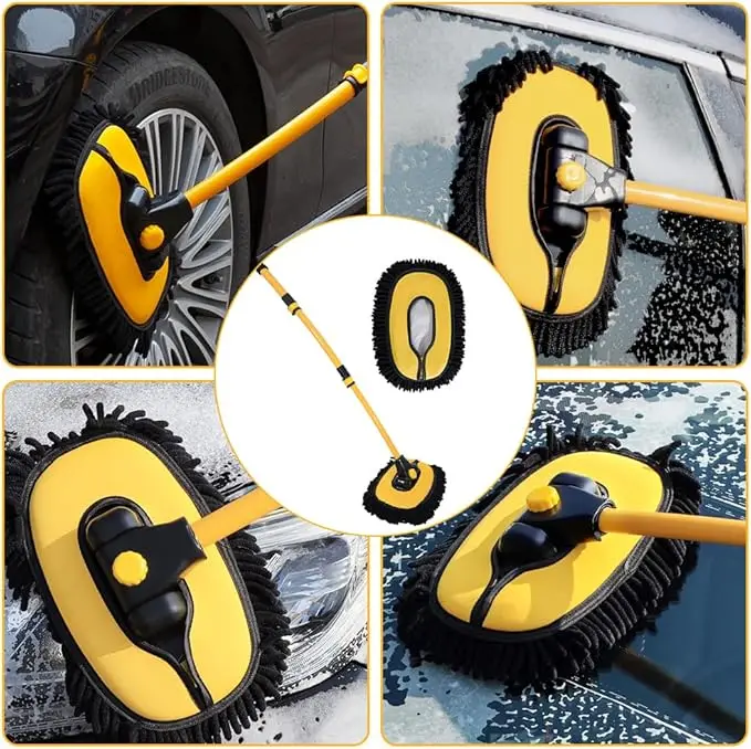 Long-Handle Telescopic Microfiber Car Wash Mop Kit Multifunction Chenille Cleaning Brush for Car Care Rotating Adjustable