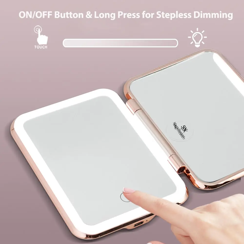 Antique Single-Sided Handheld Cosmetic Mirror with Lights for Makeup