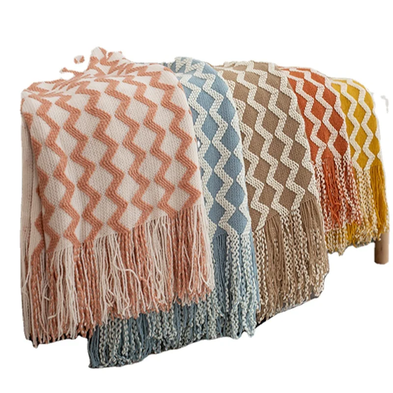 OEM ODM вязаное вафельное одеяло с кисточками однотонная толстовка с капюшоном в клетку корейский дизайн на заказ акриловый сложенный диван-кровать