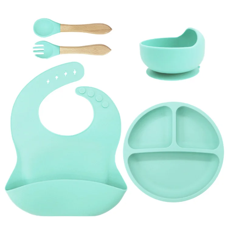 Wholesale BPA Free Silicone Baby Placemat Silicone Bib Plate Bowl Sipper Snack Silicone Baby Tableware Feeding Set