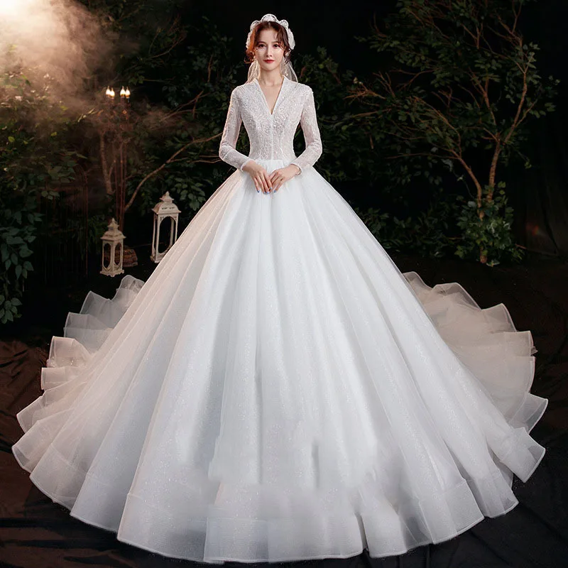 
Top Lace Appliques bridal dresses wedding bridal wedding dress long tails mother daughter wedding dresses 