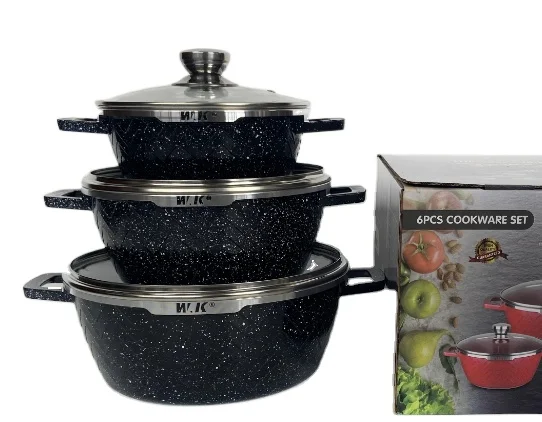 Ready Ship Stock 6pcs 20cm 24cm 26cm Soup Pot panelas cookware set Asian Zen Granite cookware-set