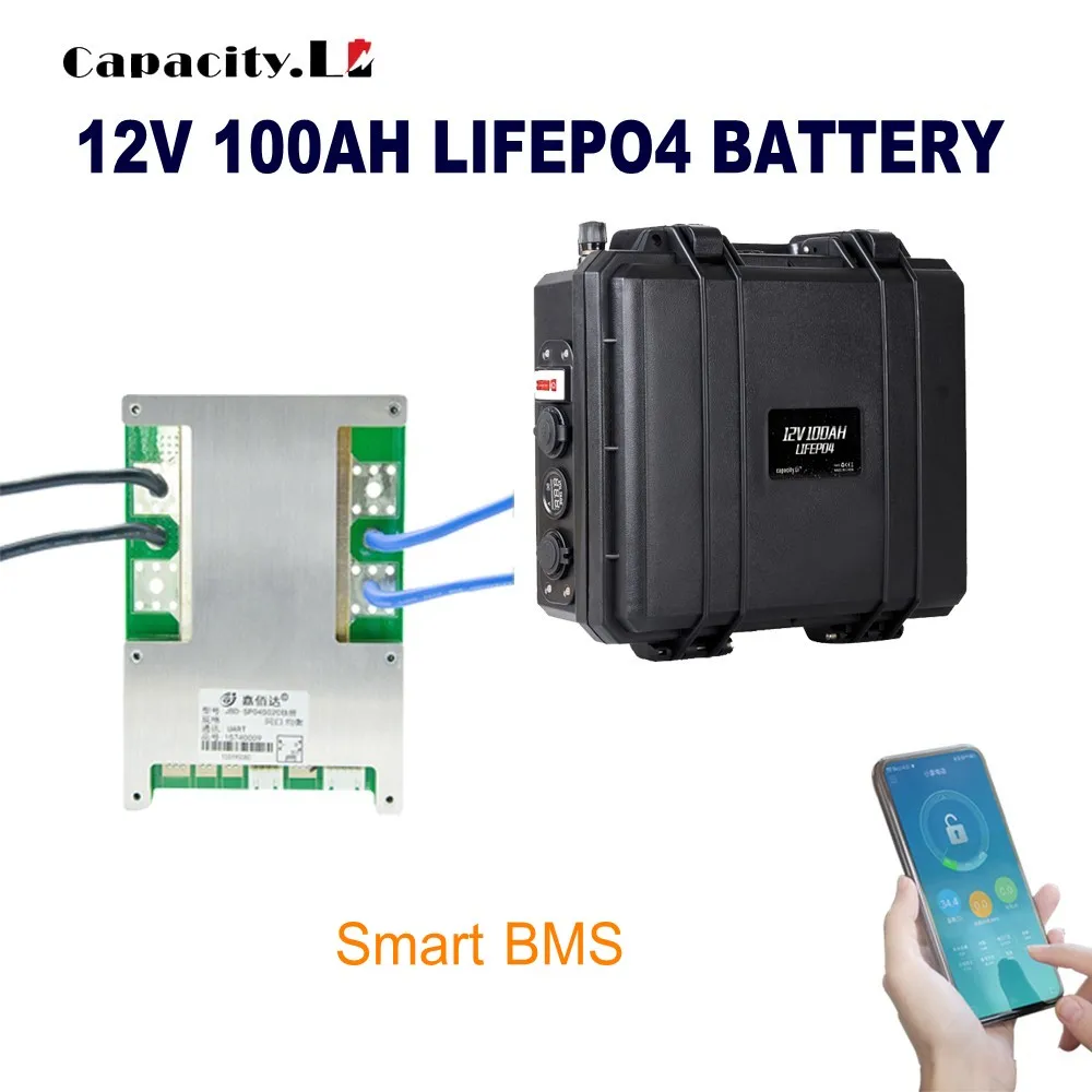 Аккумуляторная батарея lifepo4, 12 В, 100 Ач, аккумуляторная батарея с интеллектуальным BMS для домов на колесах, кемпинга и инвертора