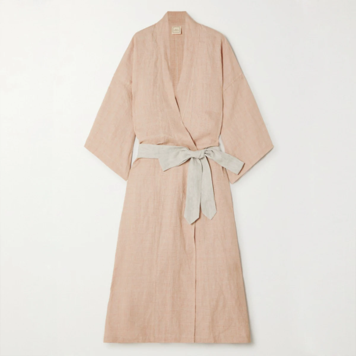 OEM Custom Luxury Linen Cotton Kimono Bathrobe Long Sleeve Long Robe Pajamas with Different Color Sash