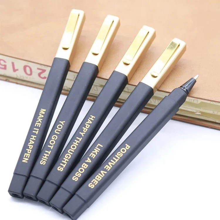  Stocked promotional cheap soft Rubber finished square hotel ball pen with gold logo