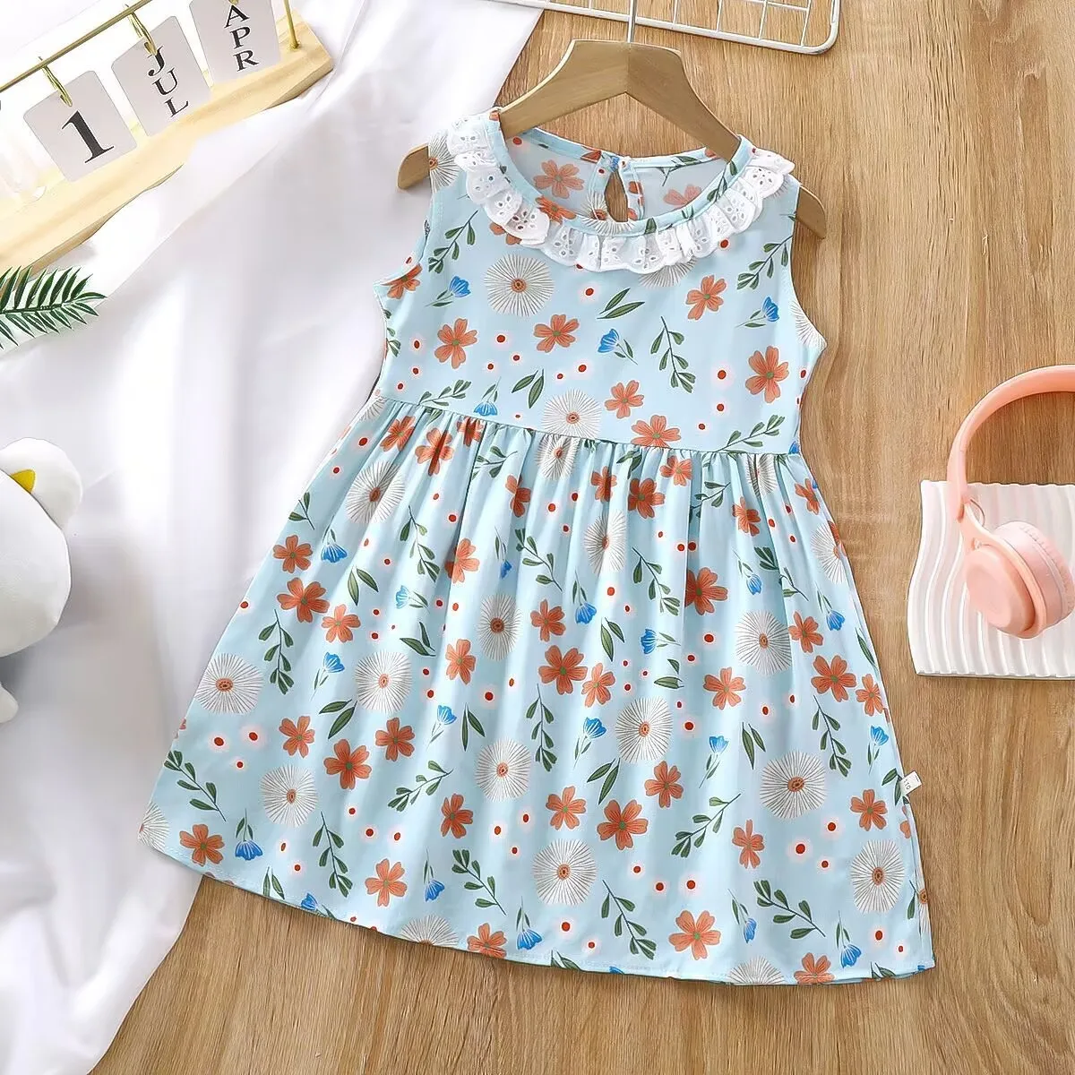 Summer girls cotton silk nightdress baby lace collar dress wholesale