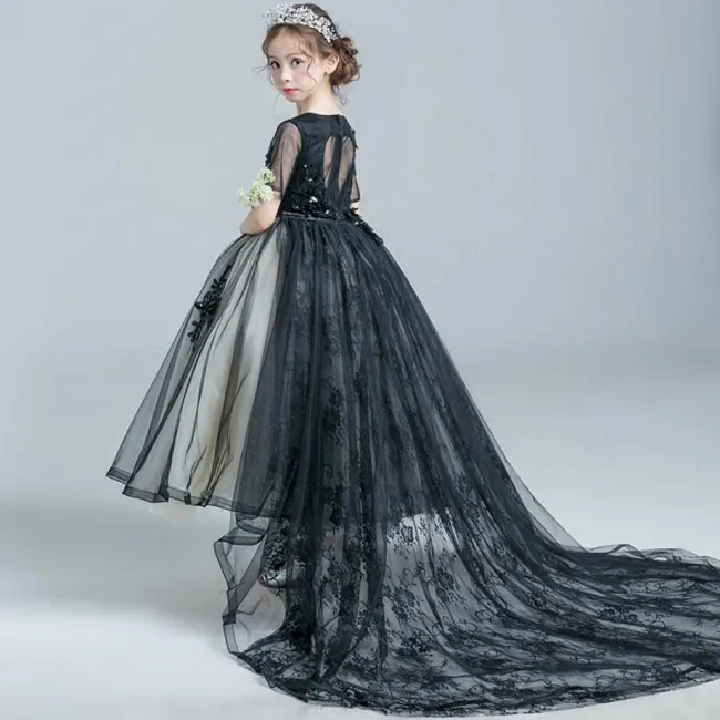 Newest Children Short Sleeves Girls Ball Gown Special Back Short Sleeves Girls Ball Gown
