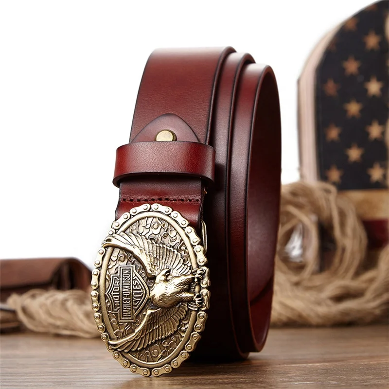 Italian Leather Man Waist Belt with Eagle Buckle
