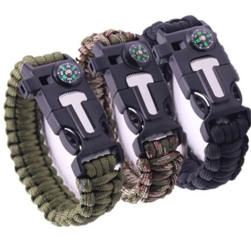 Camping Hiking 550 Survival Bracelet Outdoor High Quality Flint Fire Starter Adjustable Paracord Survival Bracelet