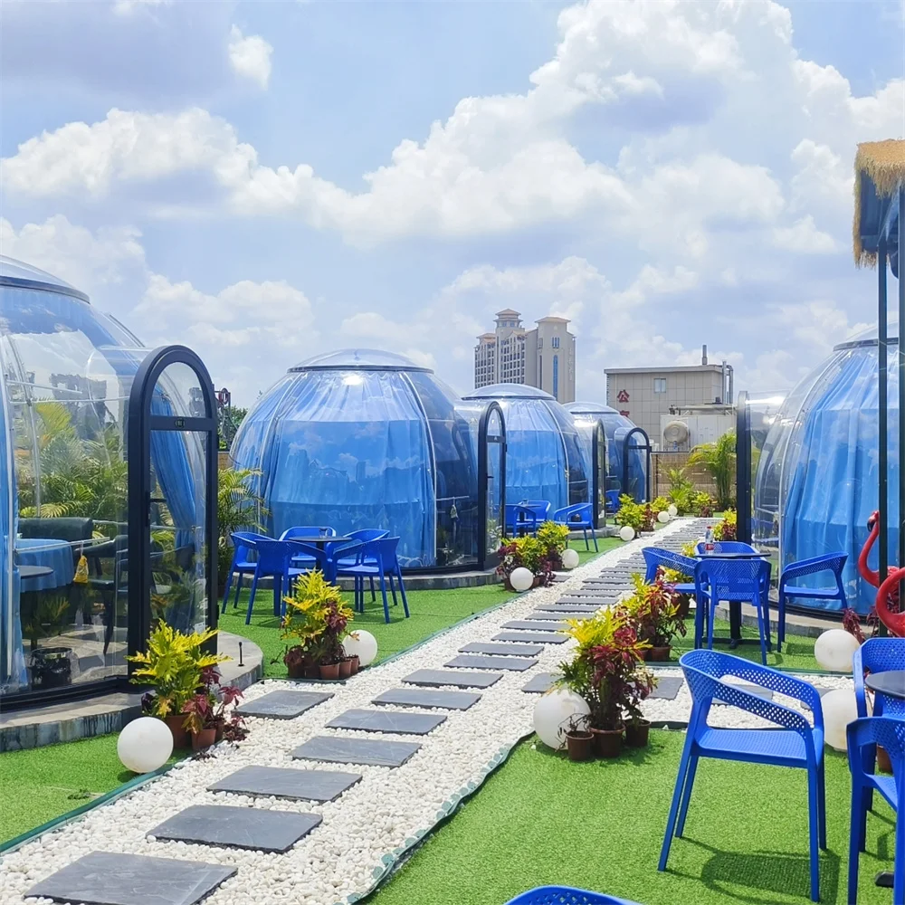 Full House Custom Aluminum Building Modern Shape Plastic Greenhouse For Camping PC Dome House