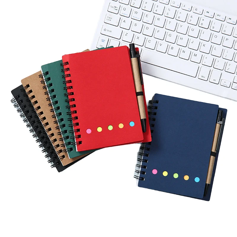 Promotional Custom Logo Notepad with Sticky Notes and Eco-friendly Pen Loose Leaf Kraft Paper Cover Fancy Stationery