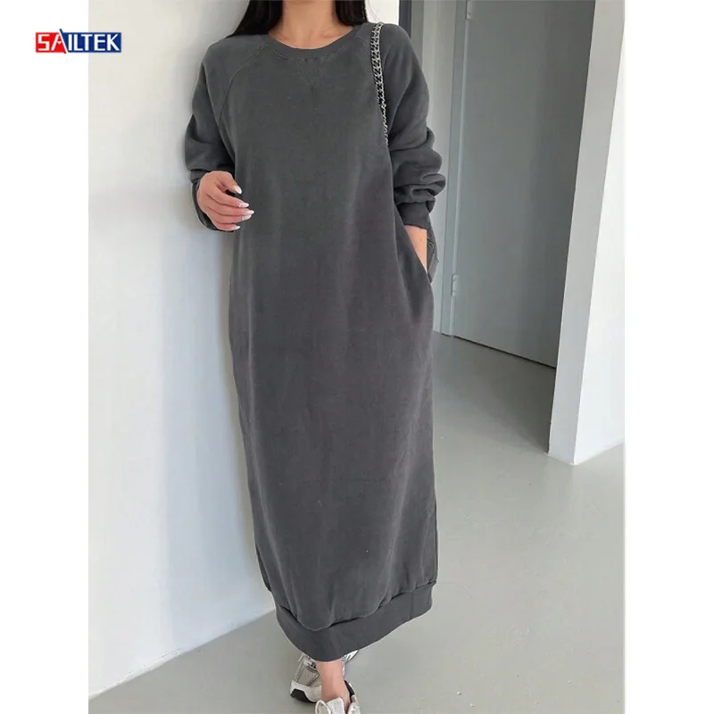 2024 Custom Women Clothing Fleece Sweatshirt Dresses For Women High Quality Long Sleeve Pullover Long Hoodie Dress