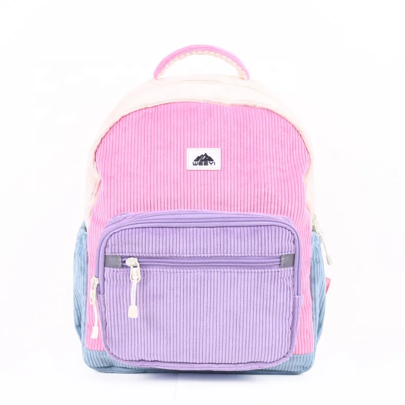 CHANGRONG Custom Pink Corduroy Student Backpack for Girls Kids School Bag