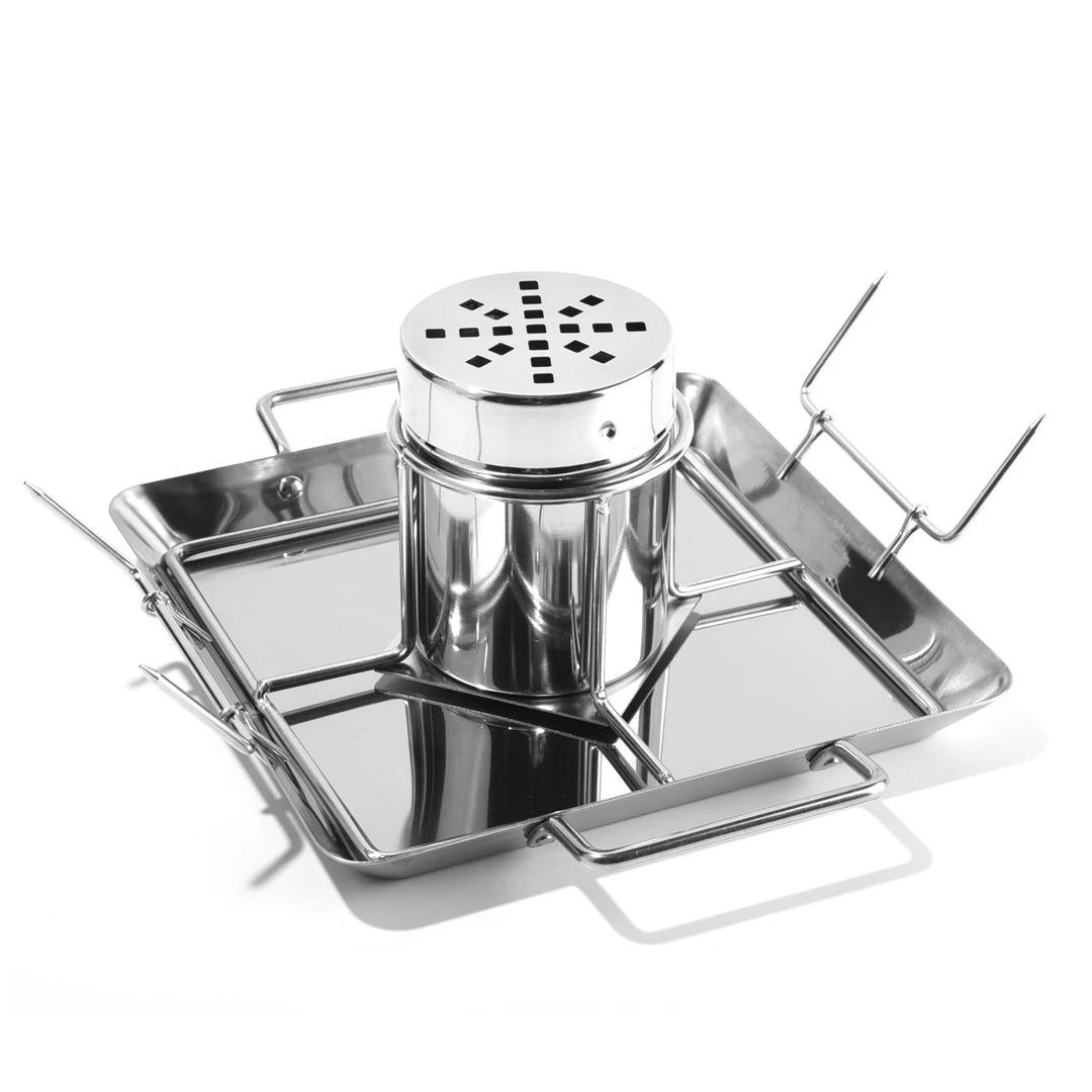 Stainless Steel BBQ Chicken Roaster Stand Holder With Canister And Drip Pan Corn Fork