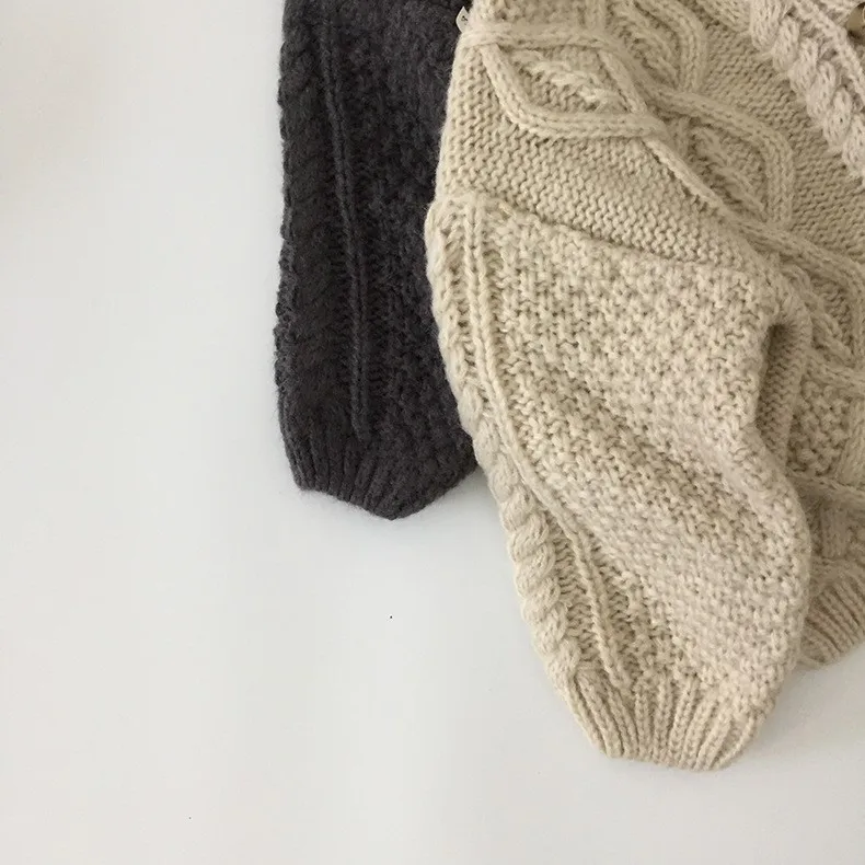 Children clothing Baby Girls Boys  Winter spring cotton cardigan  Solid color thick  Coat Ins style  kids cable knit sweater