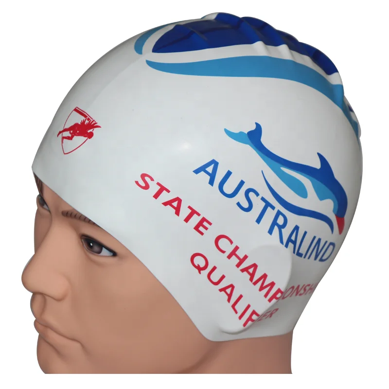 Силиконовая шапочка для плавания с принтом, водонепроницаемая шапочка для плавания с защитой от морщин, шапочка для плавания с защитой ушей