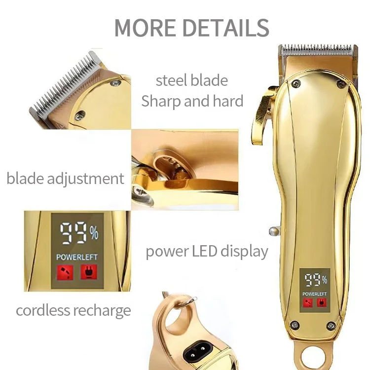 gold color cordless magic hair trimmer recharge wireless professional barber clippers  hair trimmer
