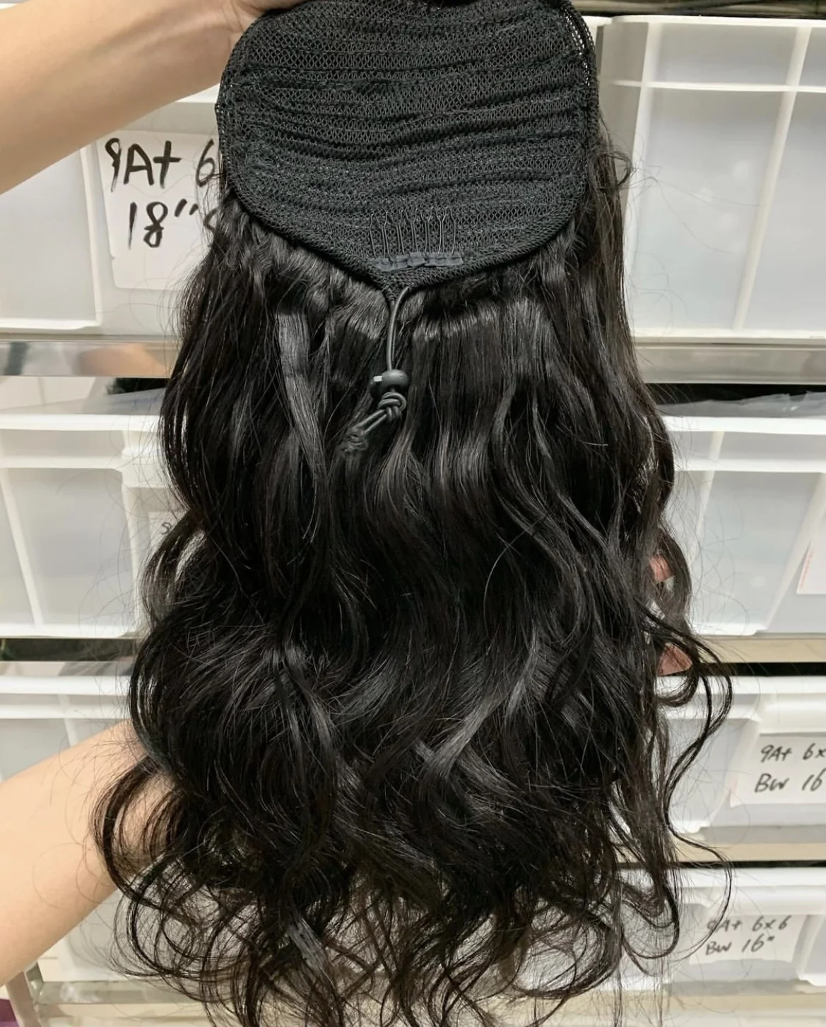 wholesale 100% brazilian indian virgin   hair extension body wave clip In and dstring ponytail for black women