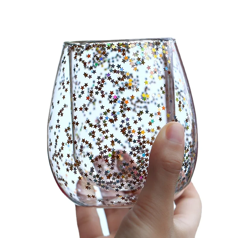Online Celebrity Bubble Stars Double Layer Glass Cup - 250ml or 340ml Capacity