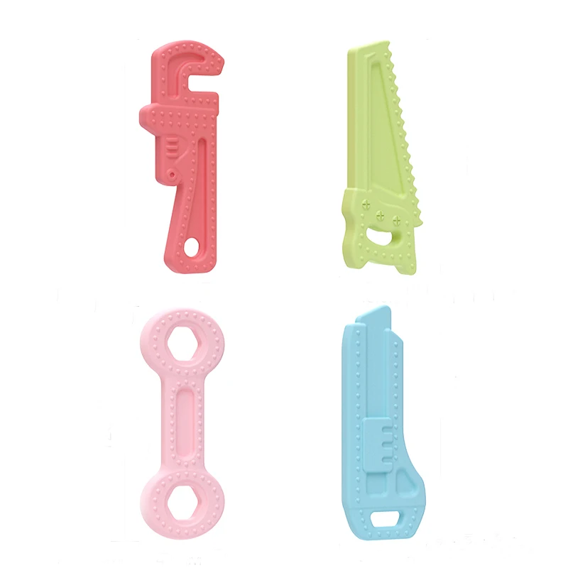 Amazon Hot selling Silicone Baby Chew Teether Toys Cute Hammer Wrench Spanner Spanner Pliers Molar bar  Brush Teething Toys