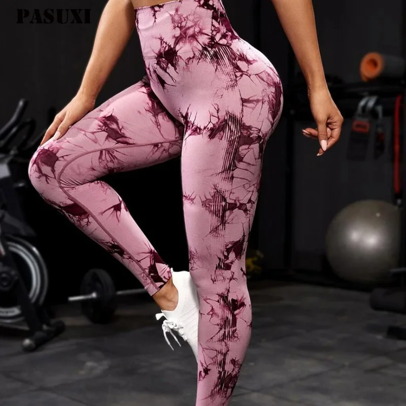 PASUXI Hot Sale Wholesale Custom Logo Design Girls Watercolor Printed High Waist Pants Casual Workout Leggings For Women