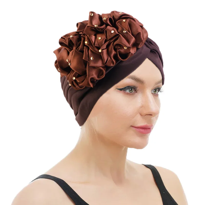 Wholesale Promotional Polyester Flower Turban Women Beaded Headwraps Turban Headwear