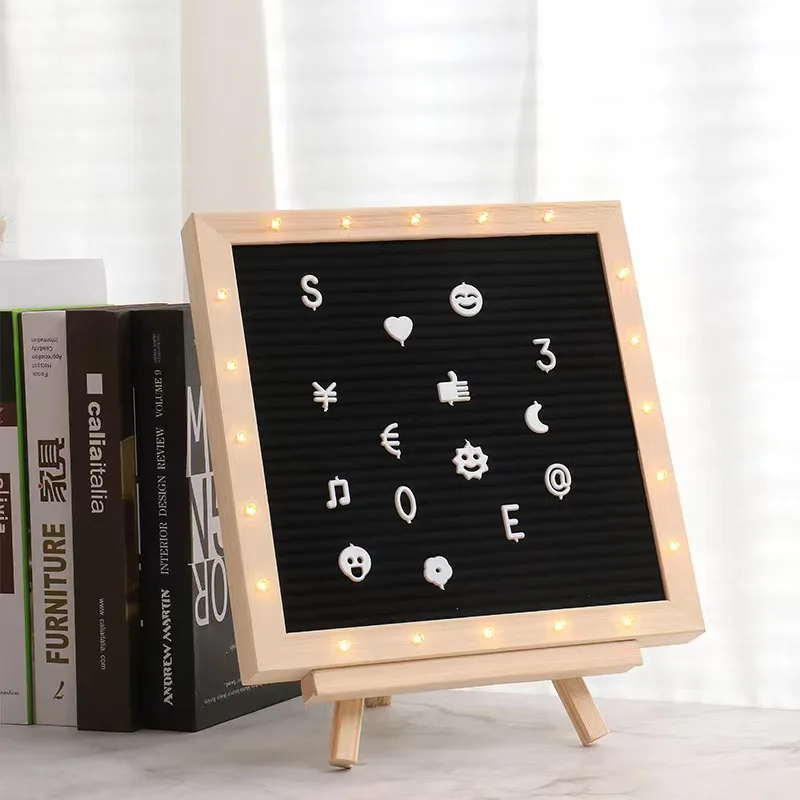 Changeable sign fabric bulletin message board slotted felt letter board with wooden frame