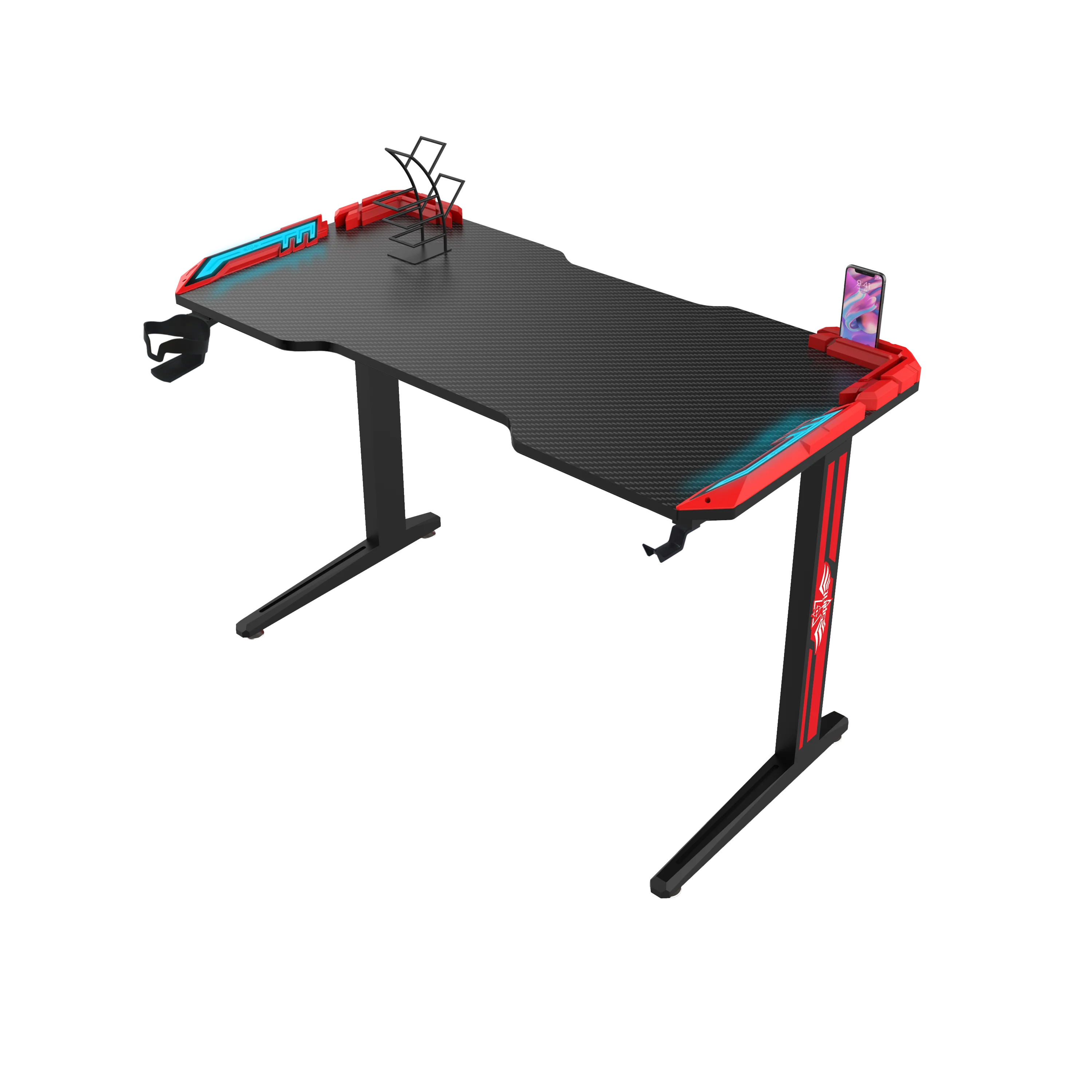 Factory direct sale carbon fiber customizable gaming pc desk rgb 120cm black table gaming computer desk