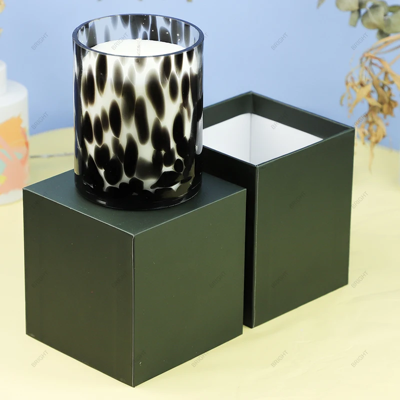 2024 New Arrivals  6oz/9oz/14oz Wholesale Empty Customize  Leopard Printed Candle Jars Luxury Black Candle Glass Jar & Holder