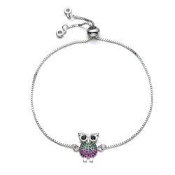 Jewelry Adjustable Chain Bracelet Luxury Copper Green and Fuchsia Cubic Zirconia Animal Charm Owl Bracelets for Women