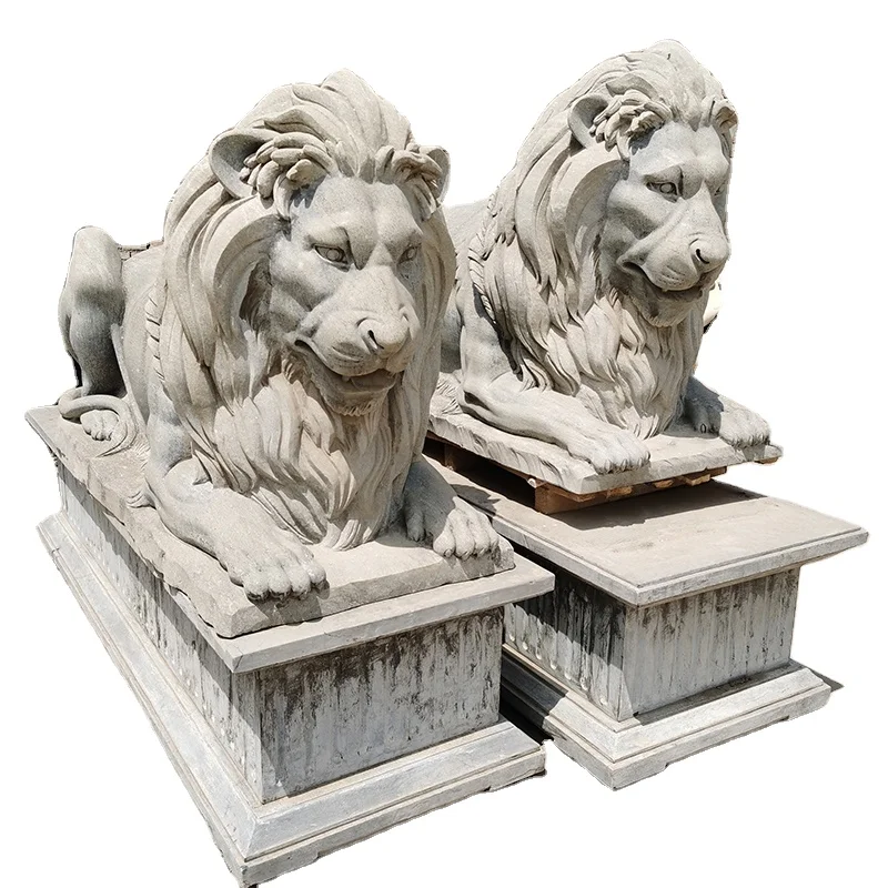 Home Outdoor Decoration Stone Sculptures Marble Lion Stone Sculpture for Door