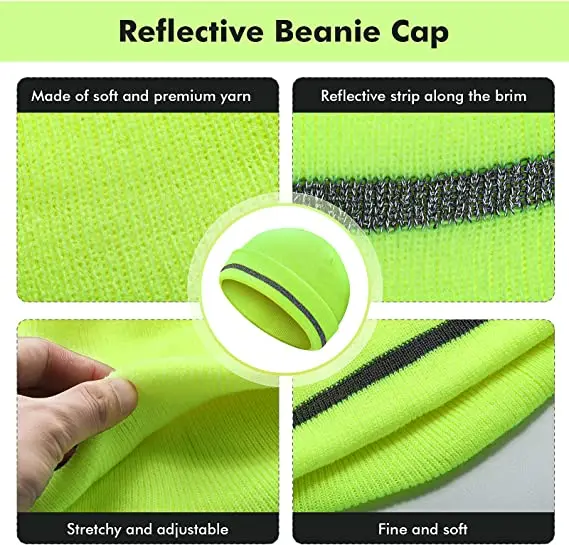 Best&Wecan Reflective Knit Hat Safety Sweater Hat Adult High Visibility Beanie Neon Knit Hat with Reflective Stripes