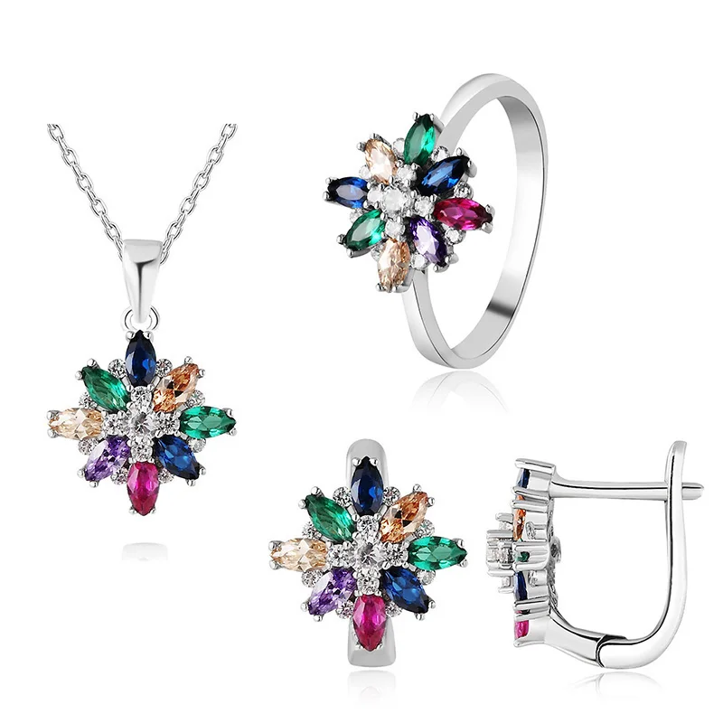 Deluxe emerald crystal wholesale 925 silver new model fashion jewelry set