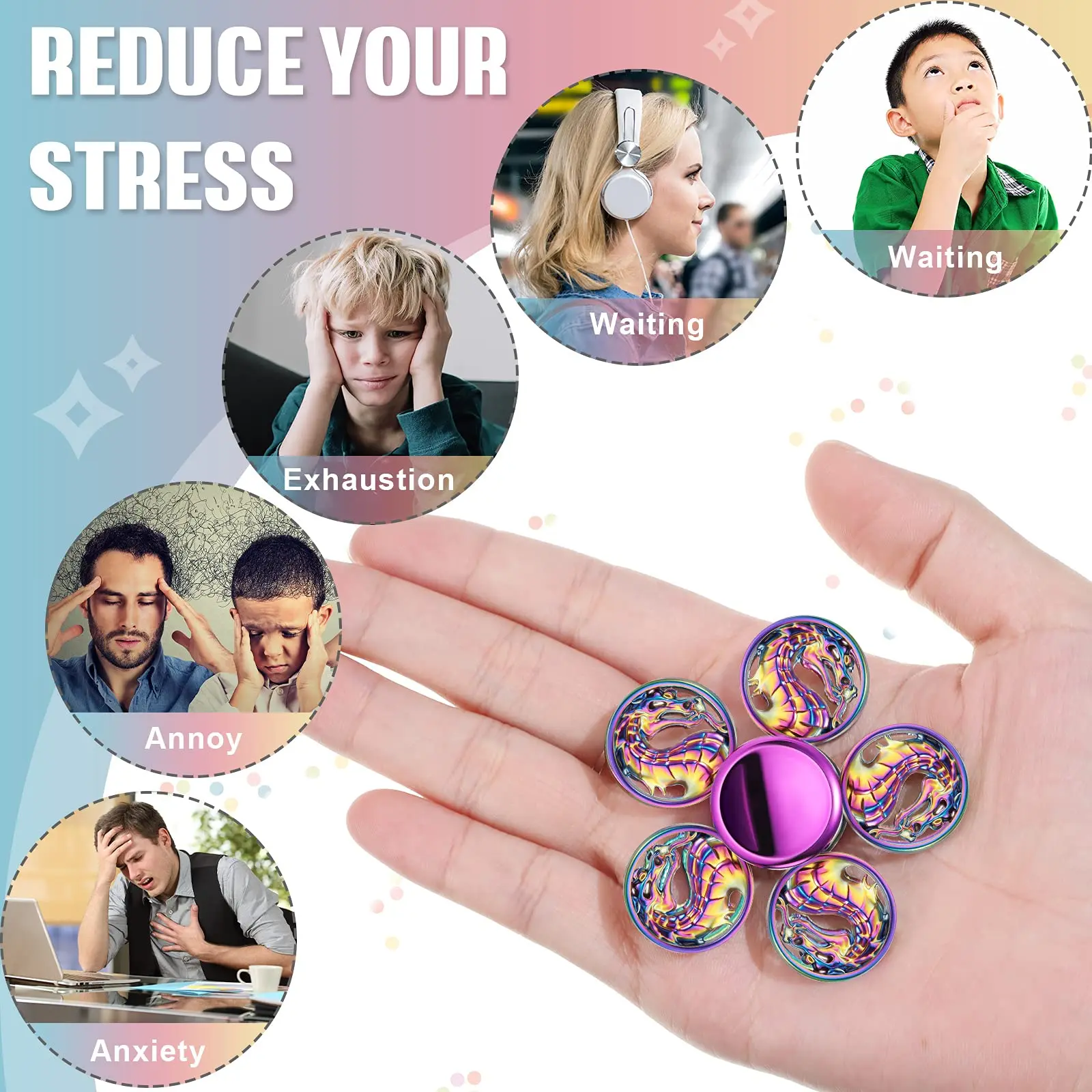 Hot Sale Anti Stress Toy Zinc Alloy Rainbow Dazzling Heptagonal Hand Spinner Gyro Fidget Toys