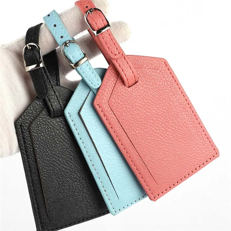 Custom Fashion Travel Accessories  Logo Thermal Baggage Tag Name Holder Tag Letter Pattern Waterproof PU Leather Luggage Tag