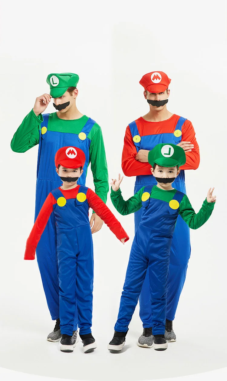 LMY Child Performance Wear Role Boy Dance Play Super Mario Bros Suits Halloween Costume Anime Cosplay Jumpsuits Dress Clothes