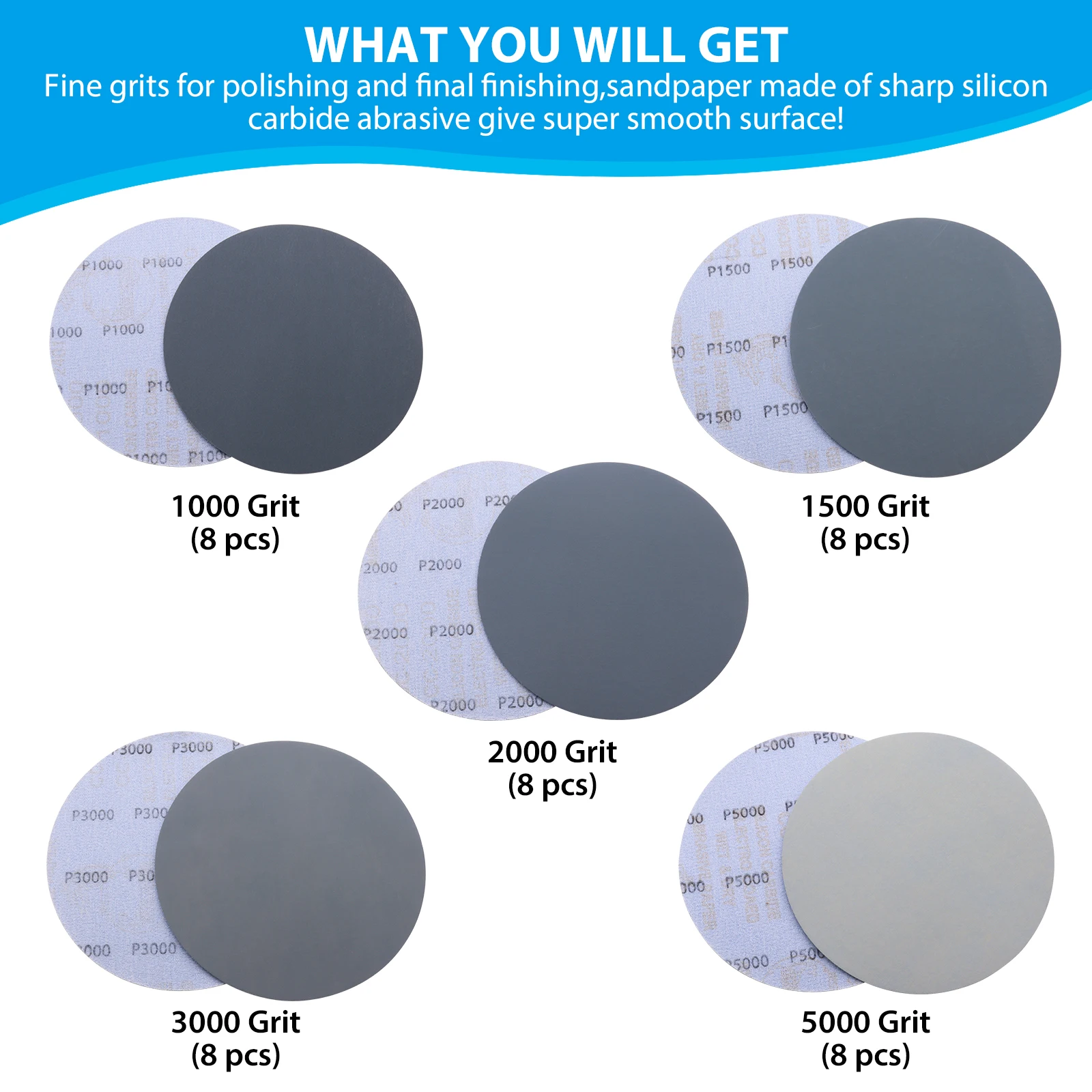 5inch 6inch 150mm Velcro 3000 Grit Sandpaper Silicon Carbide Wet Dry Waterproof Hook and Loop Sand Paper Sanding Discs for Wood