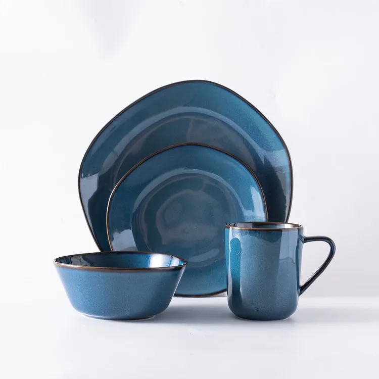 Wholesale high quality brightly reactive glaze irregular unique fine porcelain dinner set