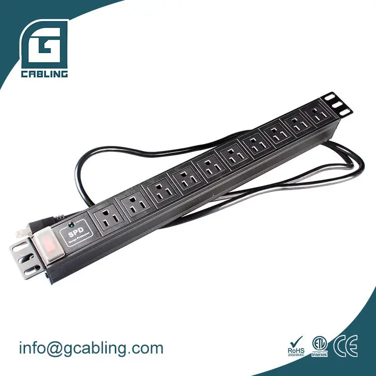 Gcabling 10 way Amertica PDU power distribution unit Amertica socket rack mount 110V 15A 10 port USA socket