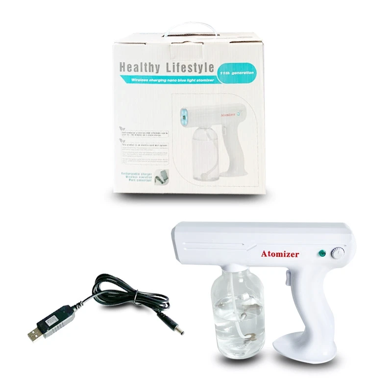 
High Pressure Wireless Rechargeable Atomizing Sanitizing Blue Ray Nano Sprayer Gun For Home Outdoor School 