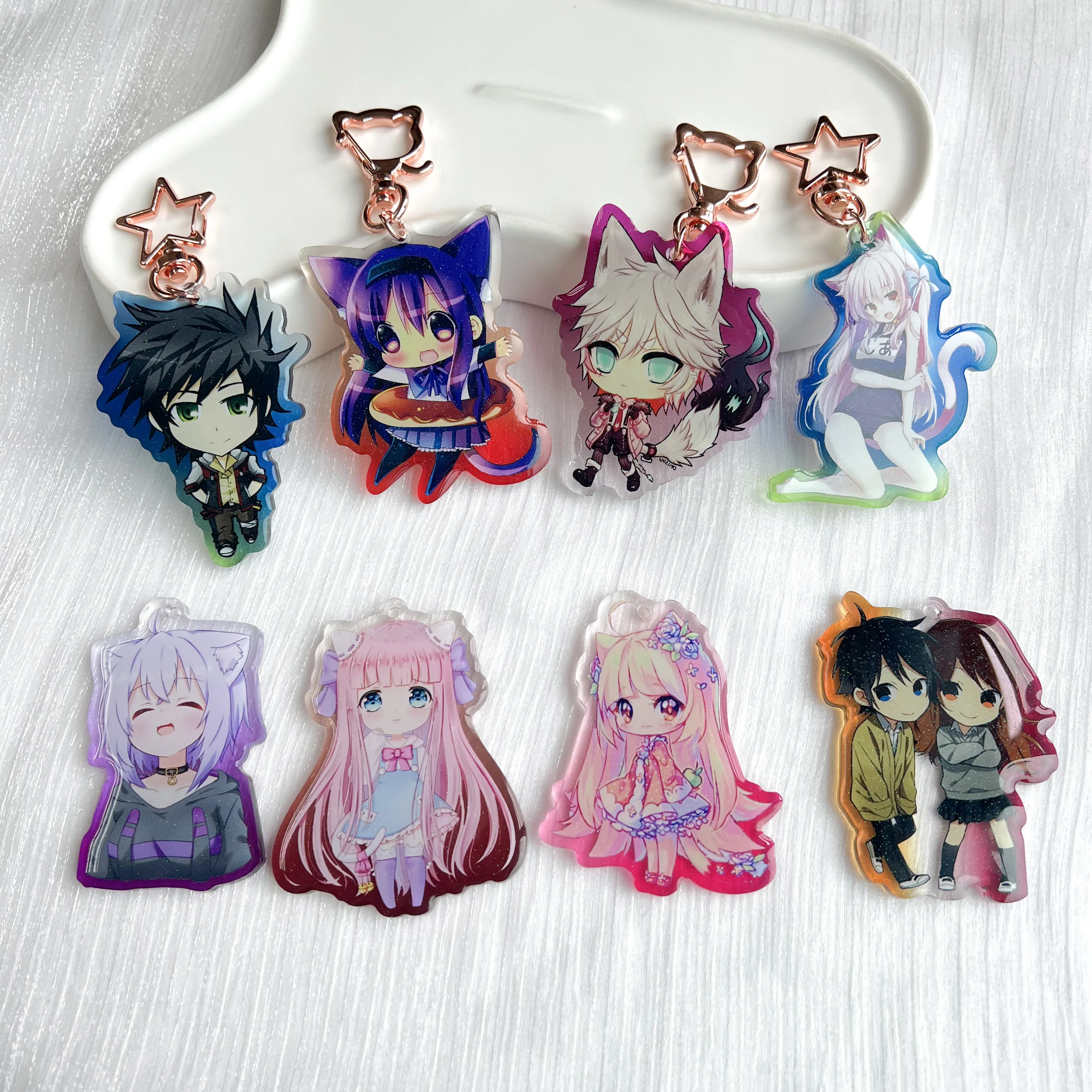 Custom Printing Clear Acrylic Holographic Charm  Personalized Anime Plastic Keychains