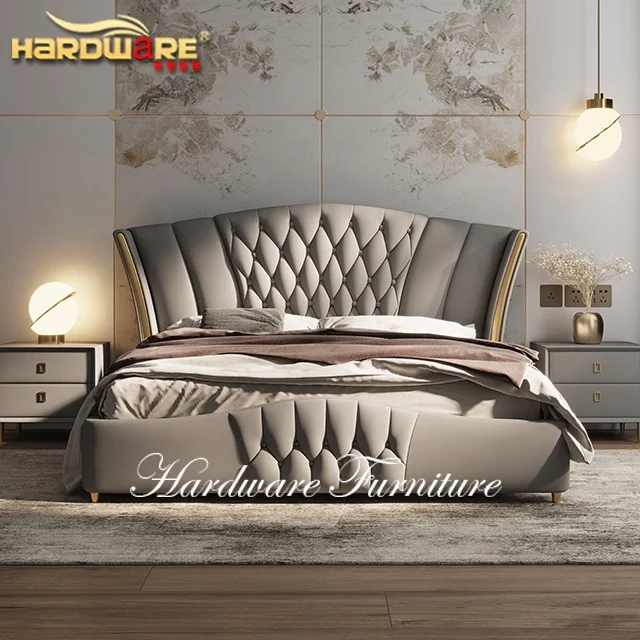 Фурнитура, мебель для кровати, кожаная кровать для пары, деревянная двухместная Свадебная кровать