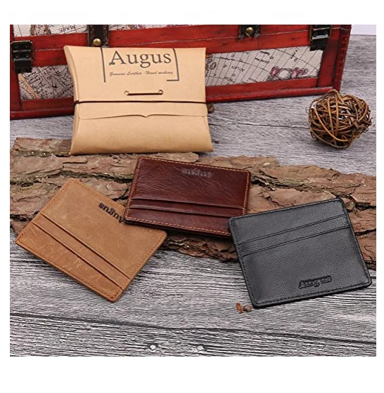 Оптовая продажа, тонкий держатель для карт, коричневый кожаный мужской минималистичный бумажник с блокировкой RFID