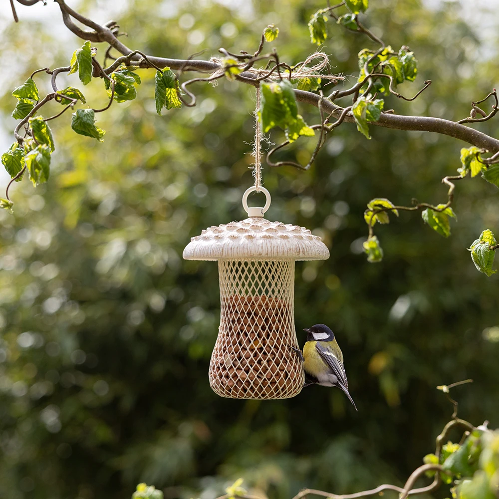 Great! Esschert Design Original design 2024 Trendy Hanging mushroom shape bird feeder, PP & iron Painting & powder coating