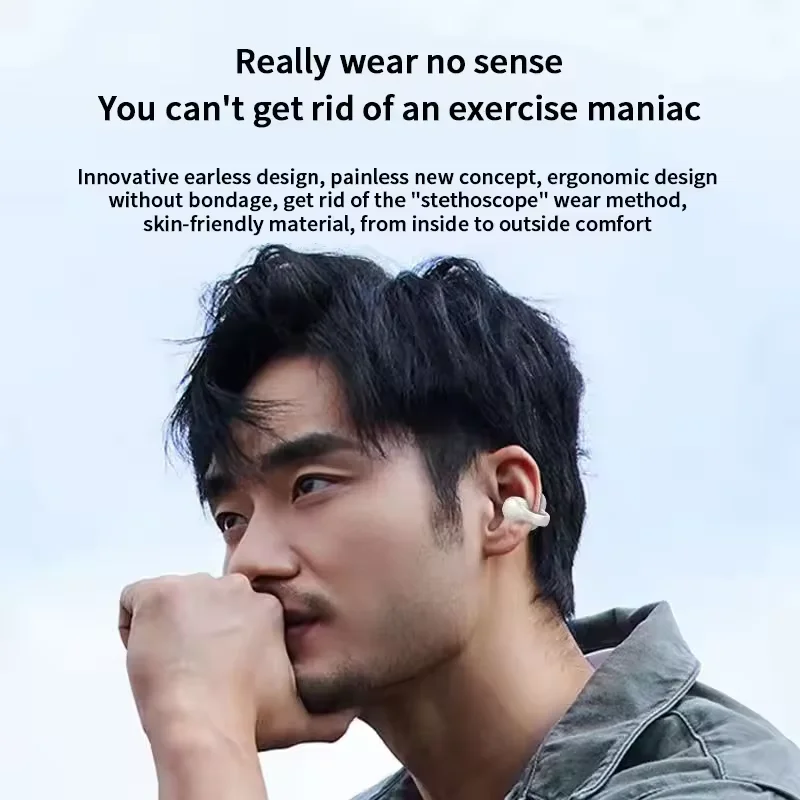 Wireless Earbud Hifi Sound Clip on True Intelligent Recognition Noise Reduction Open Ear Clip Earphone Earbuds Headset